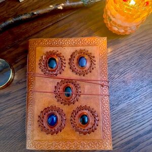 Beautiful five stone gem embossed leather journal
